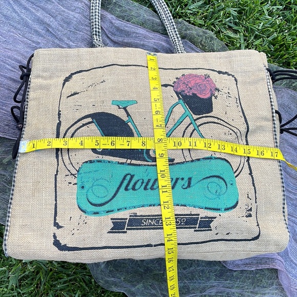 🌺 Mona B; CUTE Boutique Burlap “Flowers since 1952” Parisian Large Market Bag! - Picture 8 of 15